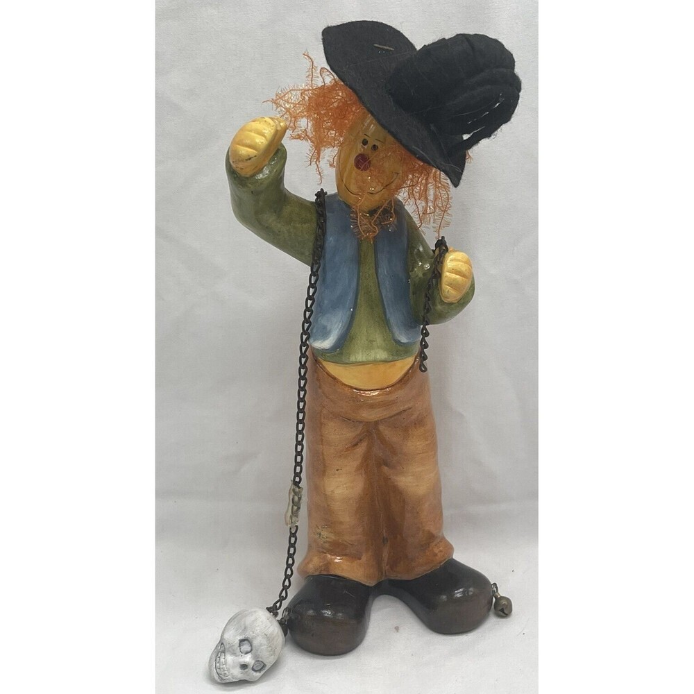 Vintage Halloween Ceramic Scarecrow Skeleton Holiday Decoration 12” RARE